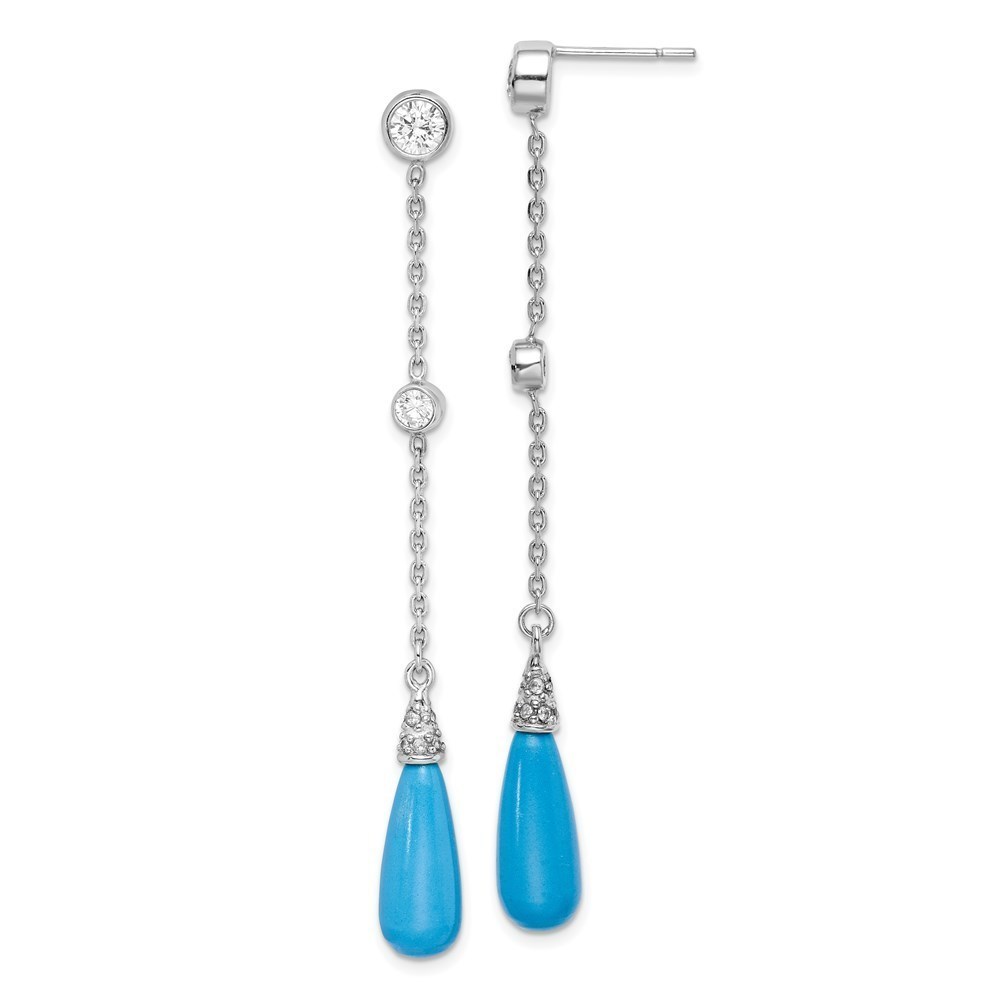 925 Sterling Silver Rhodium-plated Turquoise and CZ Post Dangle Earrings